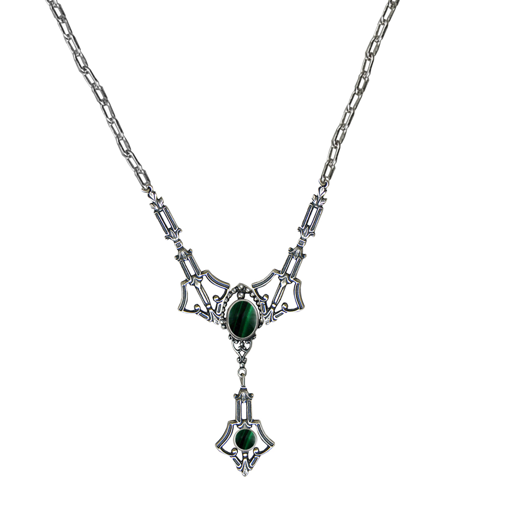 Sterling Silver Victorian Inspired Necklace With Malachite